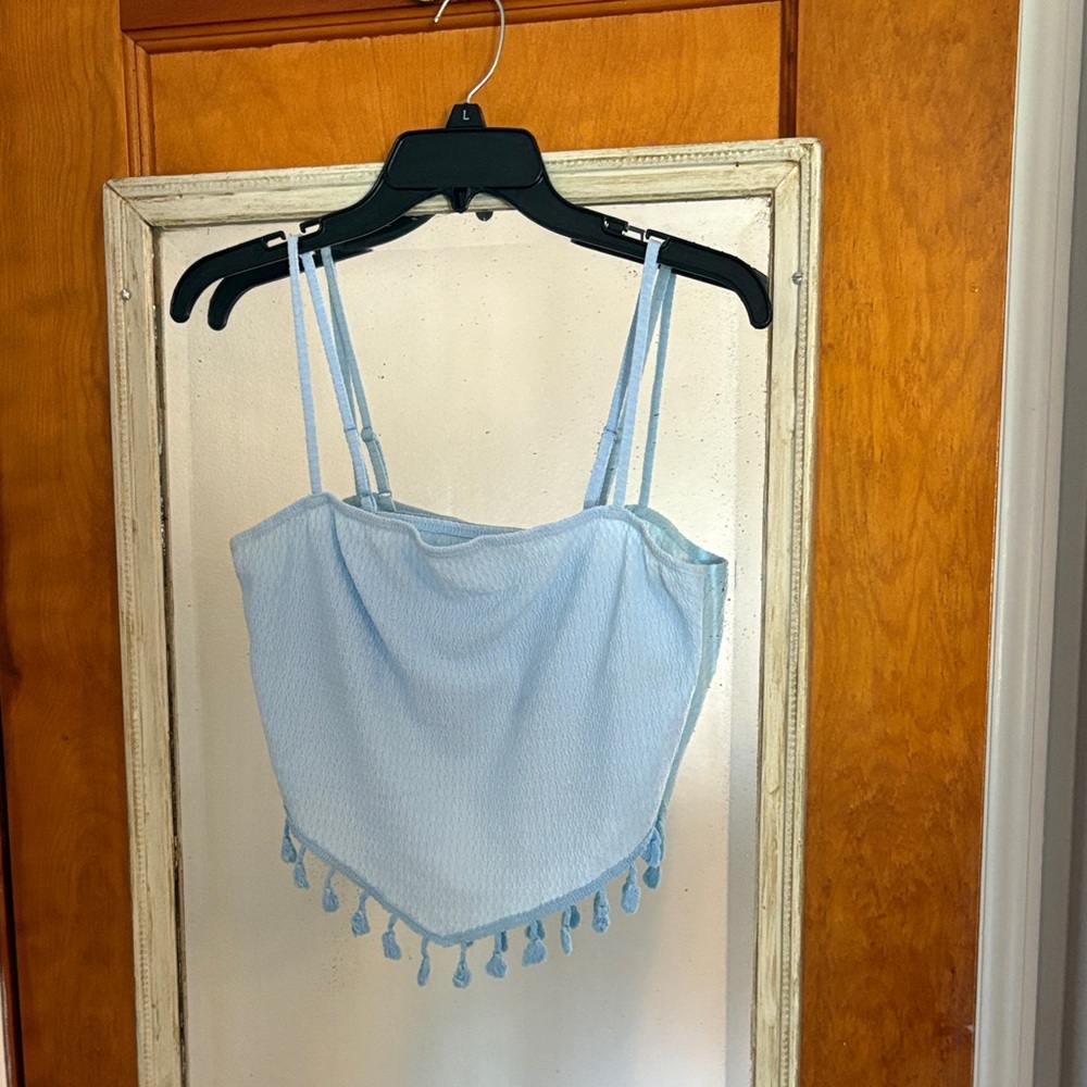 SHEIN Sky Blue Camisole with Tassel Trim